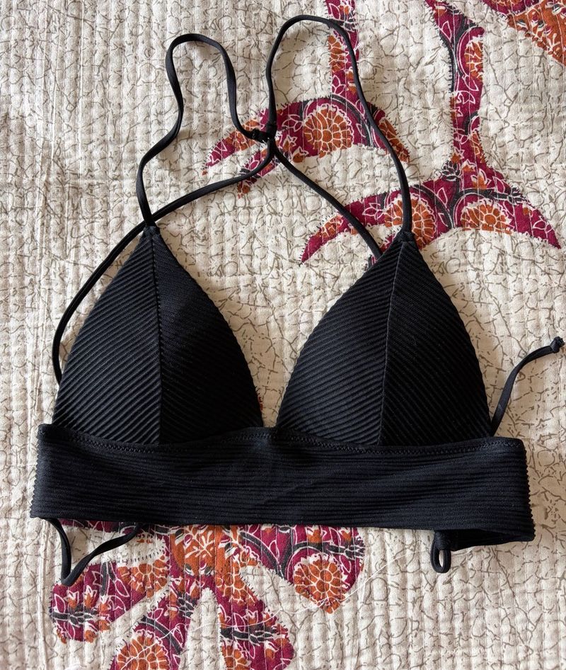 Black Ribbed Triangle Bikini Top