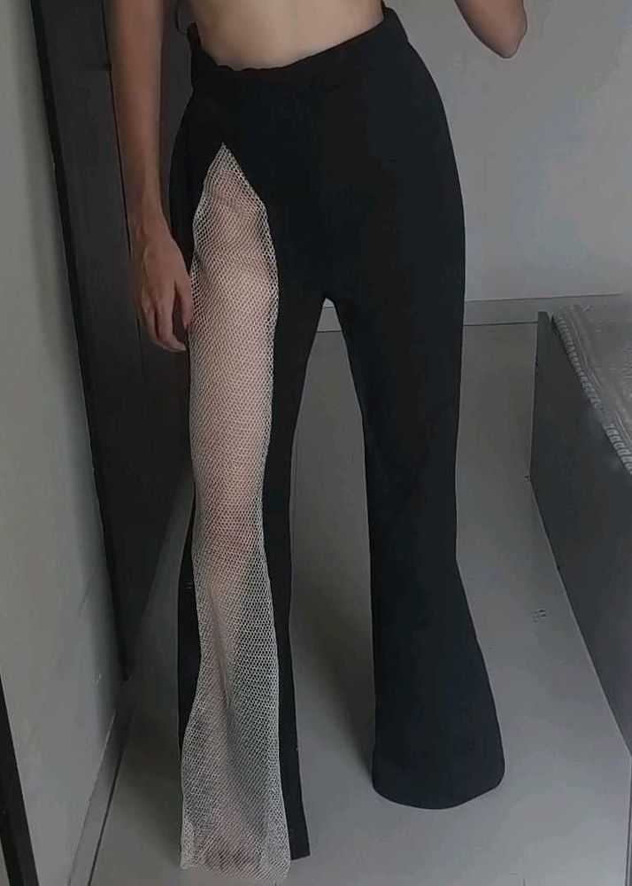 Newme Stylish Black Mesh Insert Pants