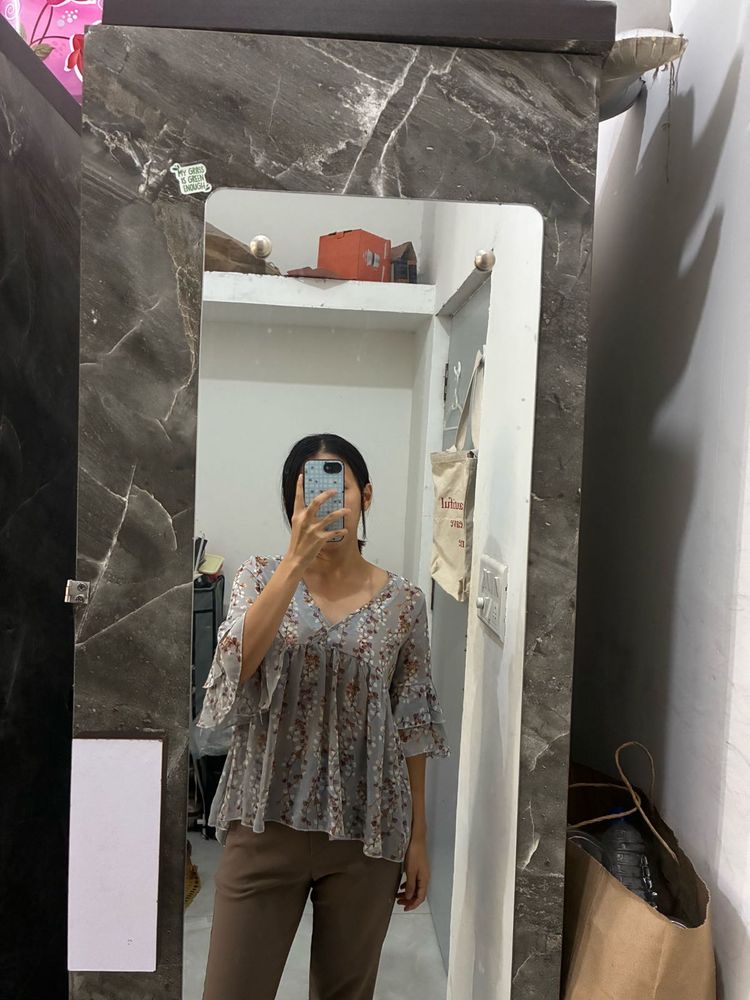 Sheer Floral Print Blouse