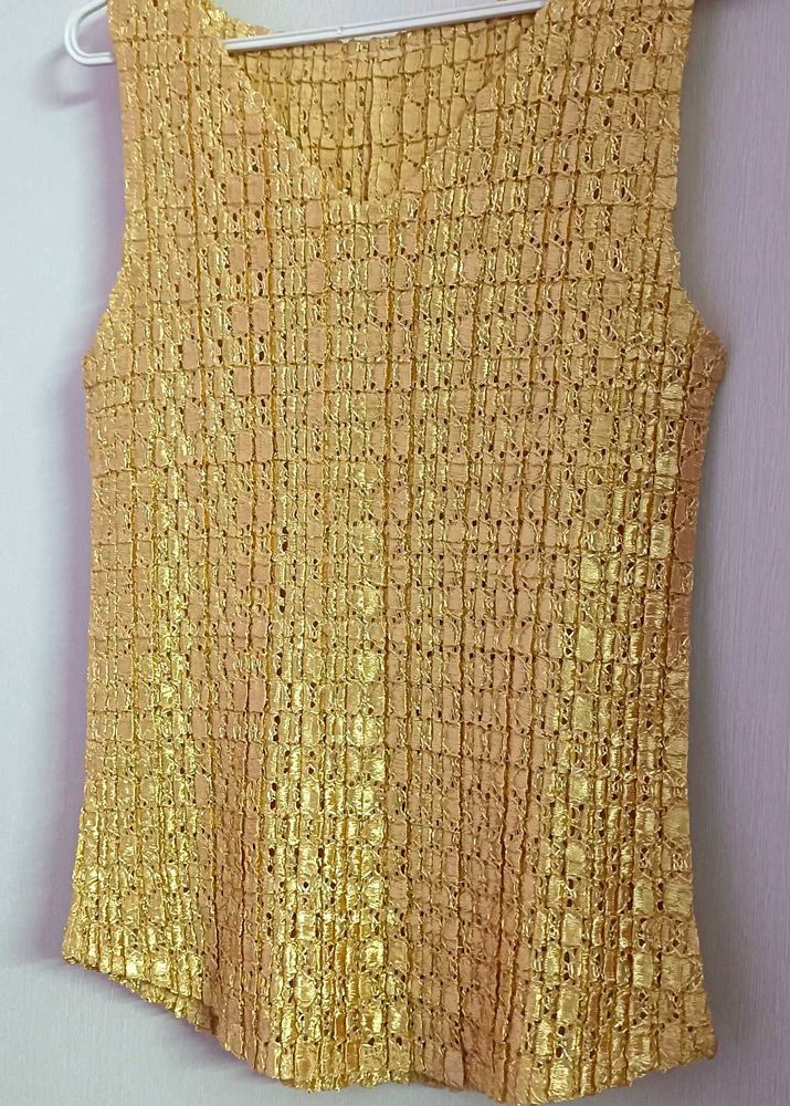 Golden Textured Sleeveless Top