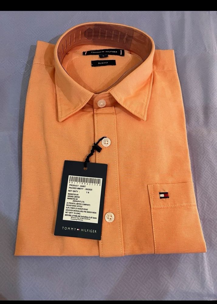 Tommy Hilfiger Men's Orange Slim Fit Shirt