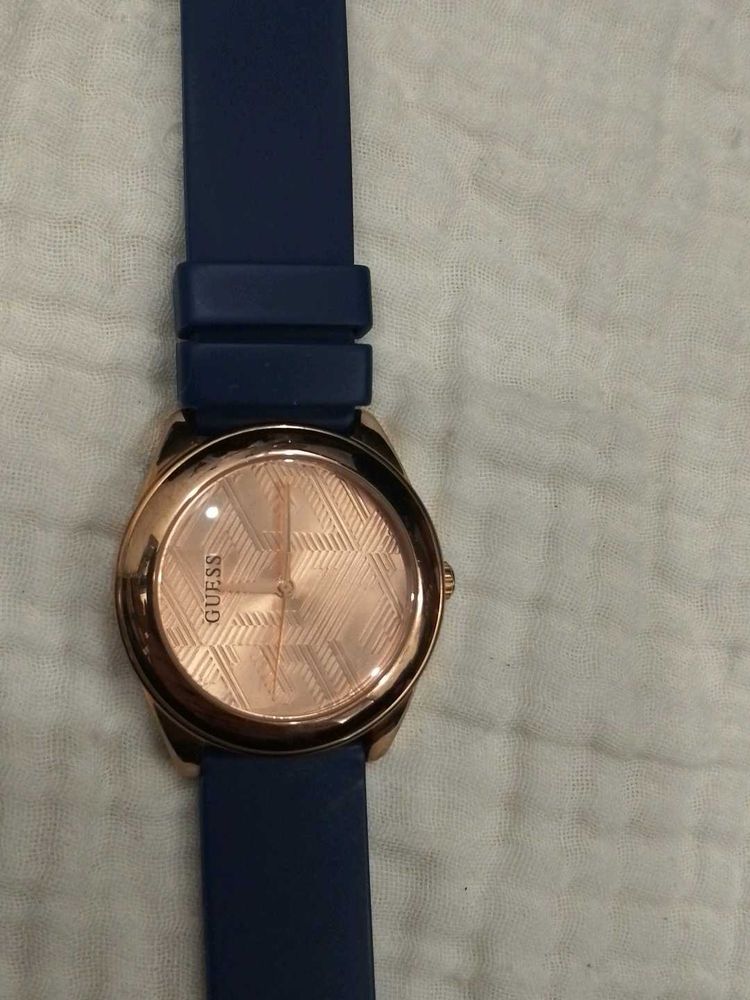Guess Rose Gold Watch with Blue Strap