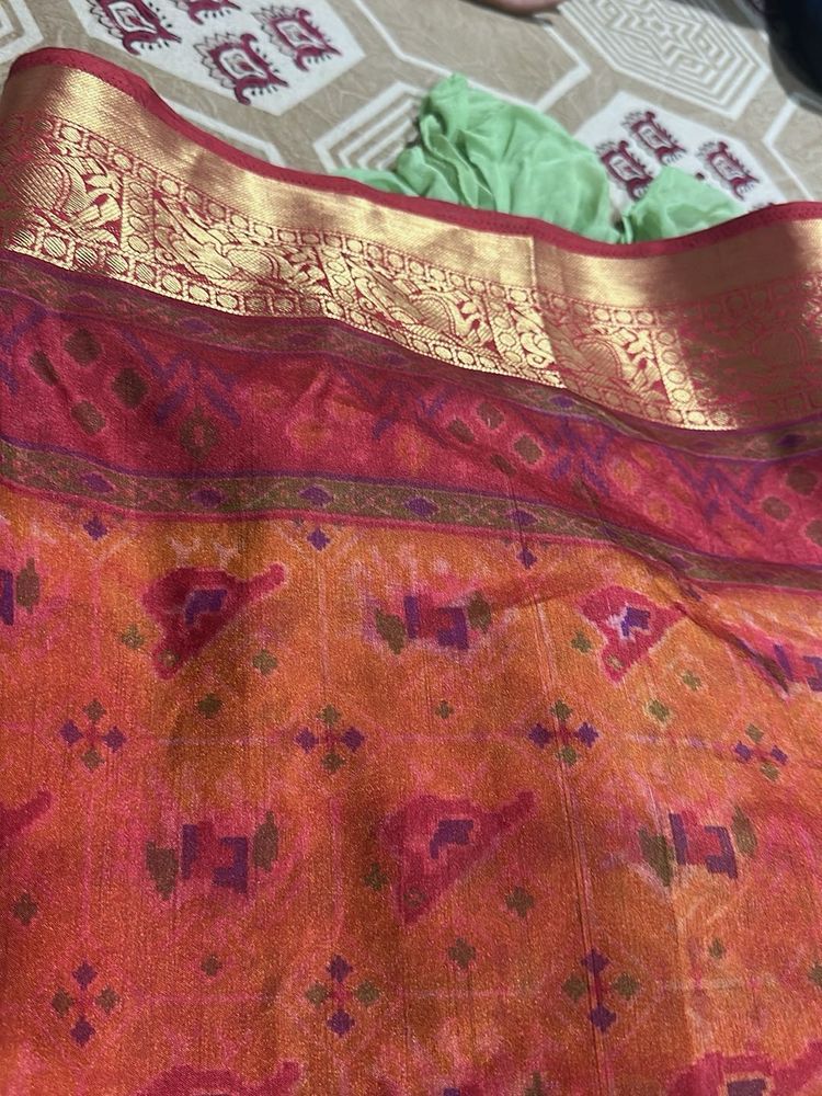 Vibrant Orange &amp; Pink patola saree