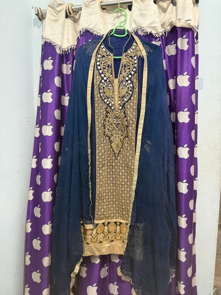 Elegant Navy Blue Kurta Set with Gold Embroidery