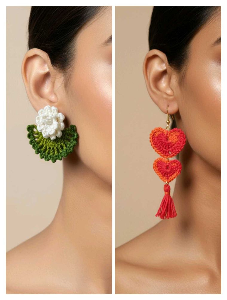 Heart &amp; floral Crochet Tassel Earrings