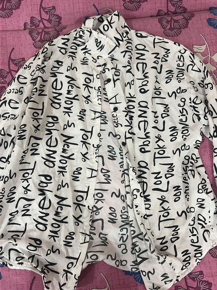Unique Graphic Print Button-Up Shirt