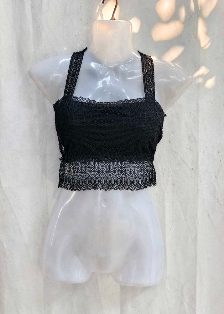 101110. Black Lace Crop Top