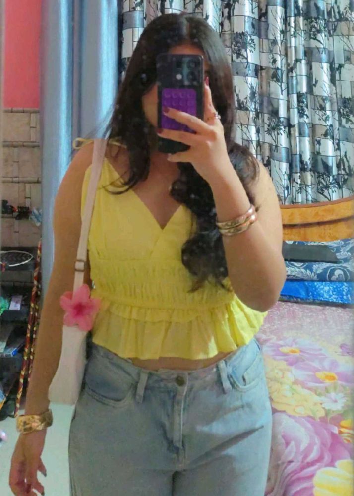 Cute Yellow Smocked Crop Top