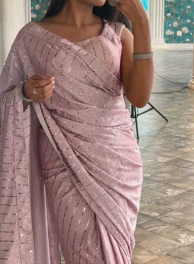 night party wear baby pink saree  with blouse 🩷🌸
