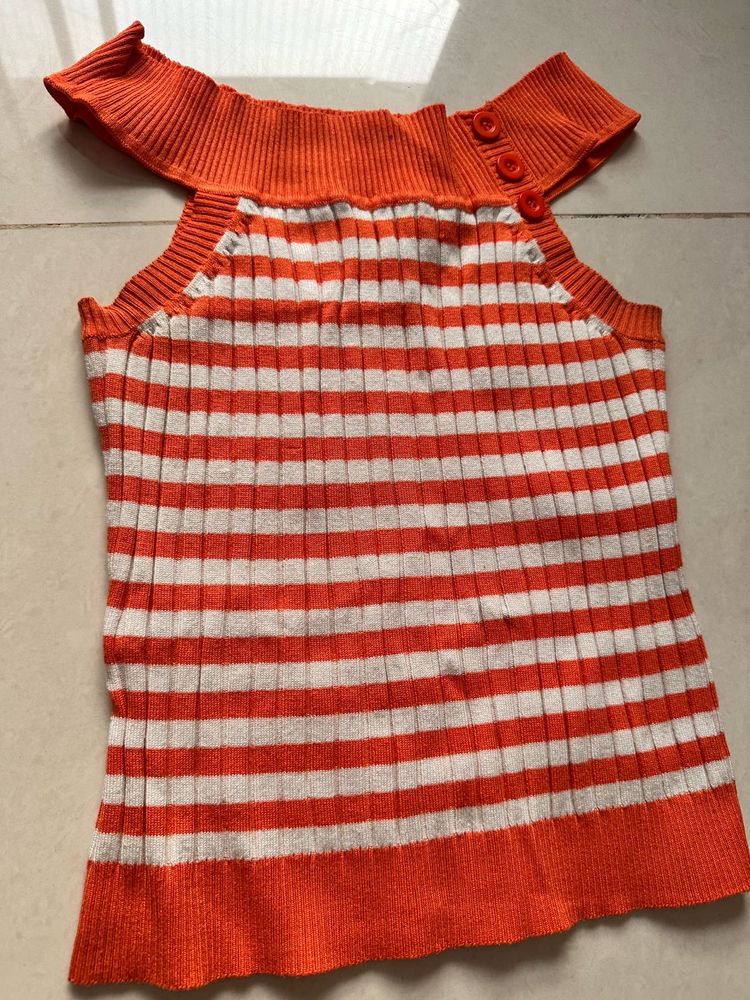 Orange &amp; White Striped Knit Top