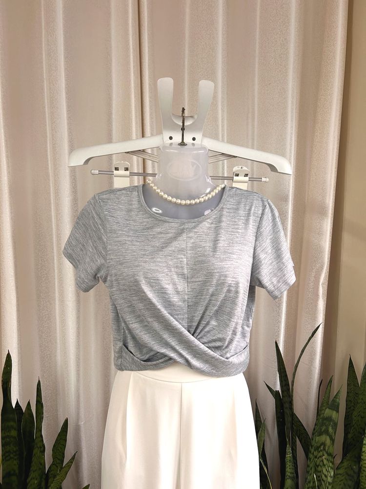 Imported grey Front twist crop top