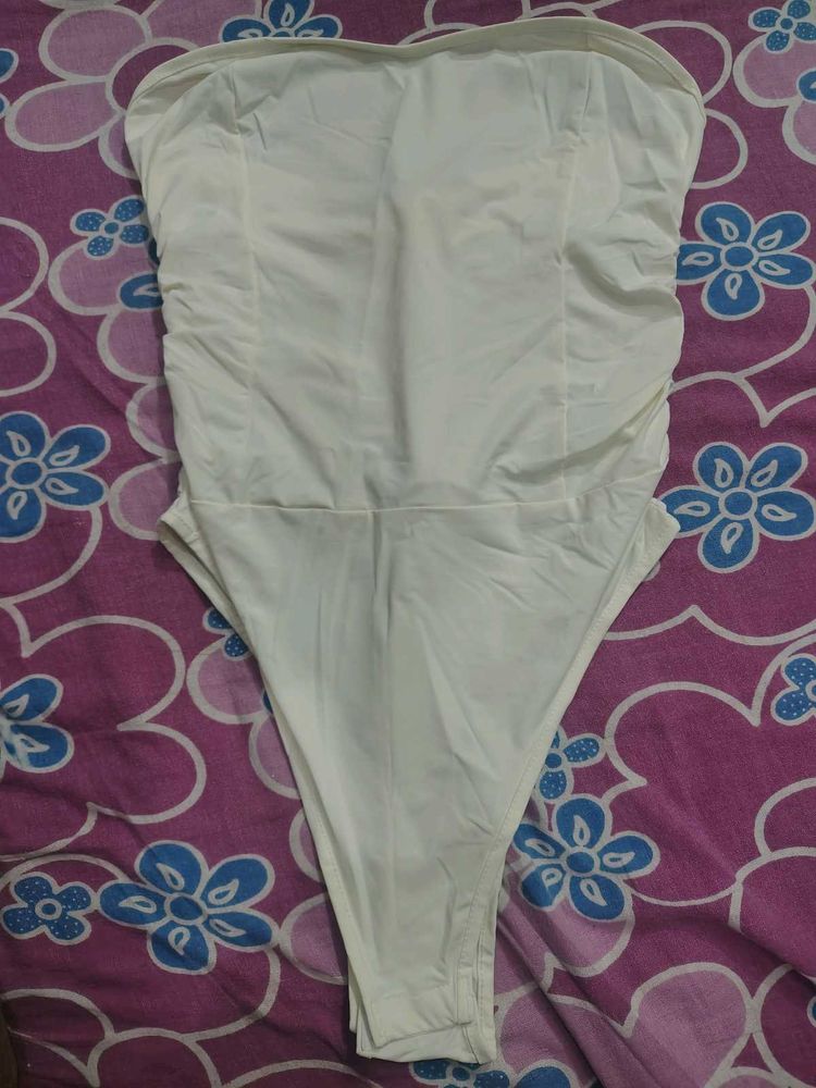 White ruched back tube top