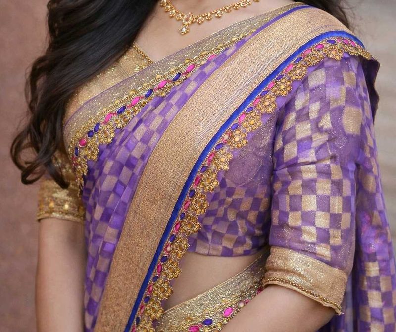 Purple Checked Pattern Saree