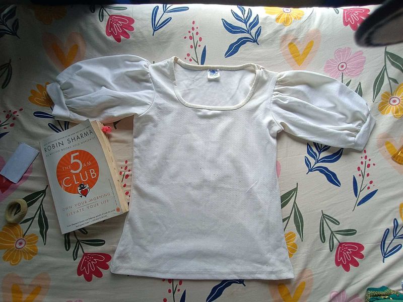 Square Neck Puff Sleeve White Top