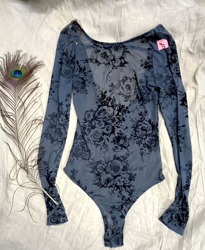 Backless Iris Hot Grey Bodysuit