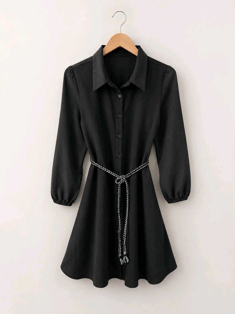 Zudio Chic Black Shirt Dress with Belt