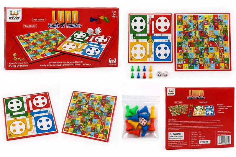 Webby Ludo &amp; Snake &amp; Ladders | 2-in-1 Family Board