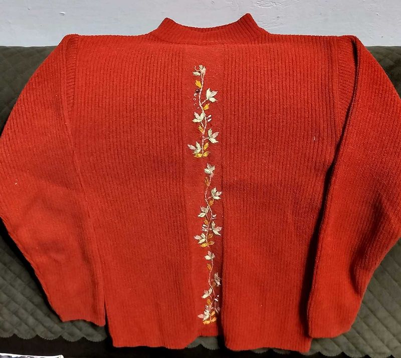 Red Embroidered Sweater