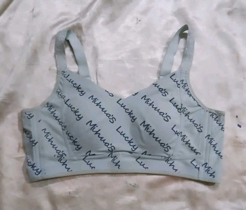 Light Blue Sports Bra with Lucky Mihua's Print