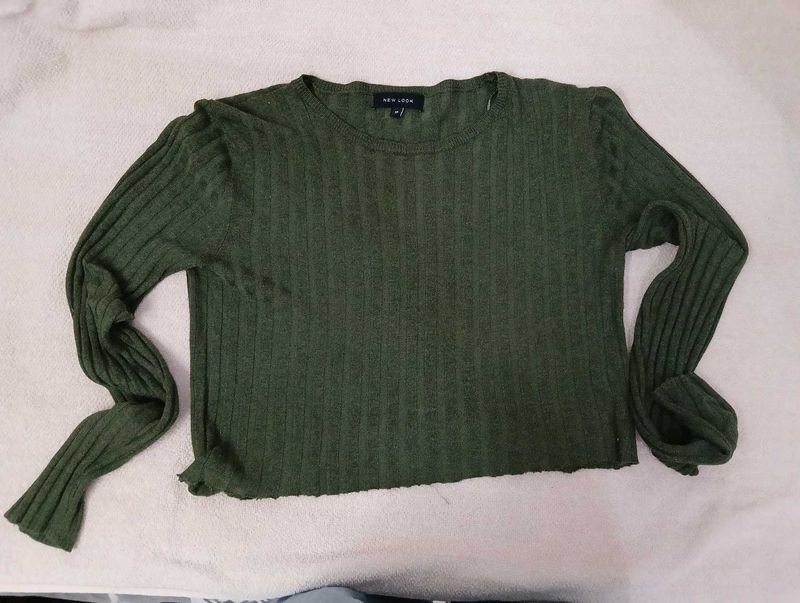 Ribbed Green Long Sleeve Top