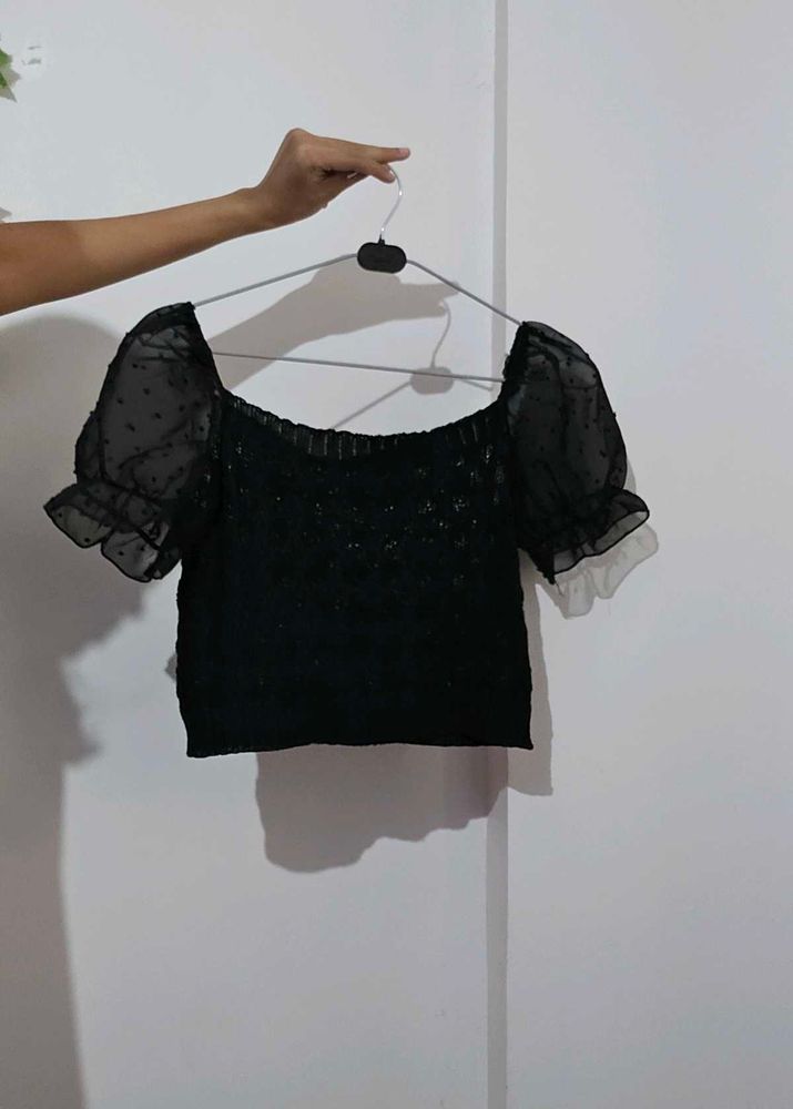 Chic Black Puff Sleeve Top