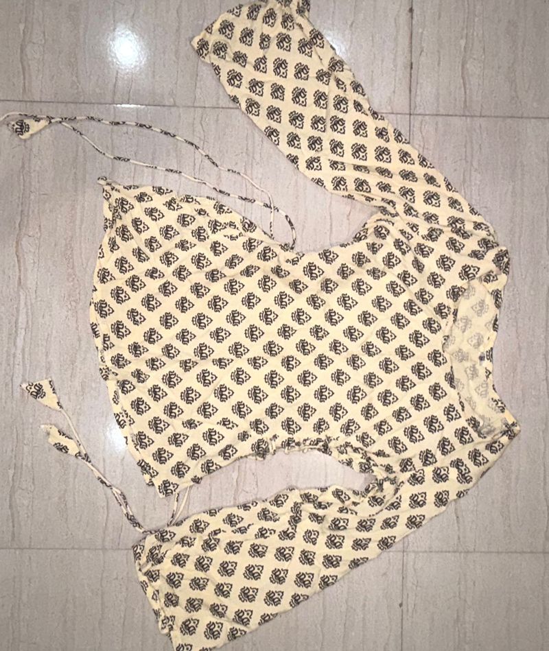 Cream Floral Print Short Kurti