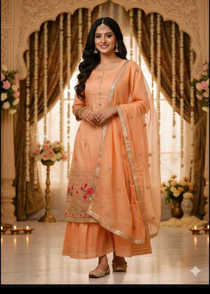 Elegant Peach Kurta Set with Dupatta