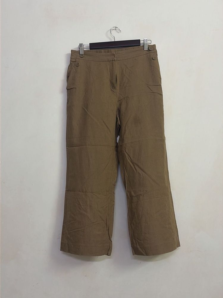 Khaki Wide Leg Cropped Pants