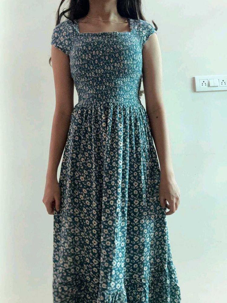 Floral Print Square Neck Gown