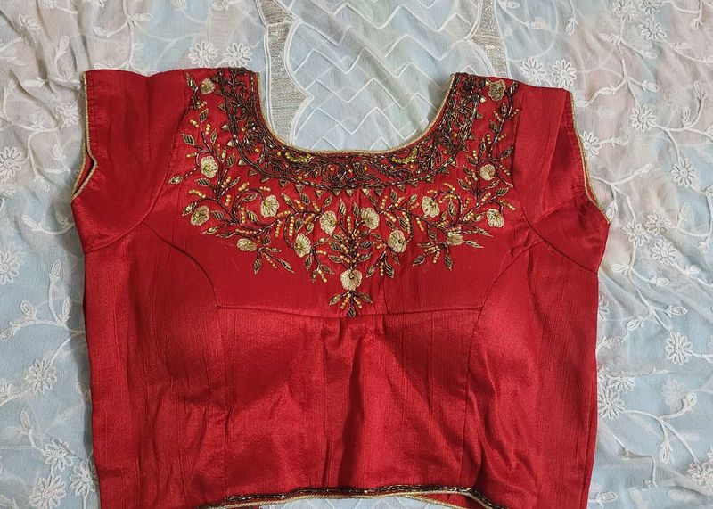 Red Embroidered Sari Blouse Never Used