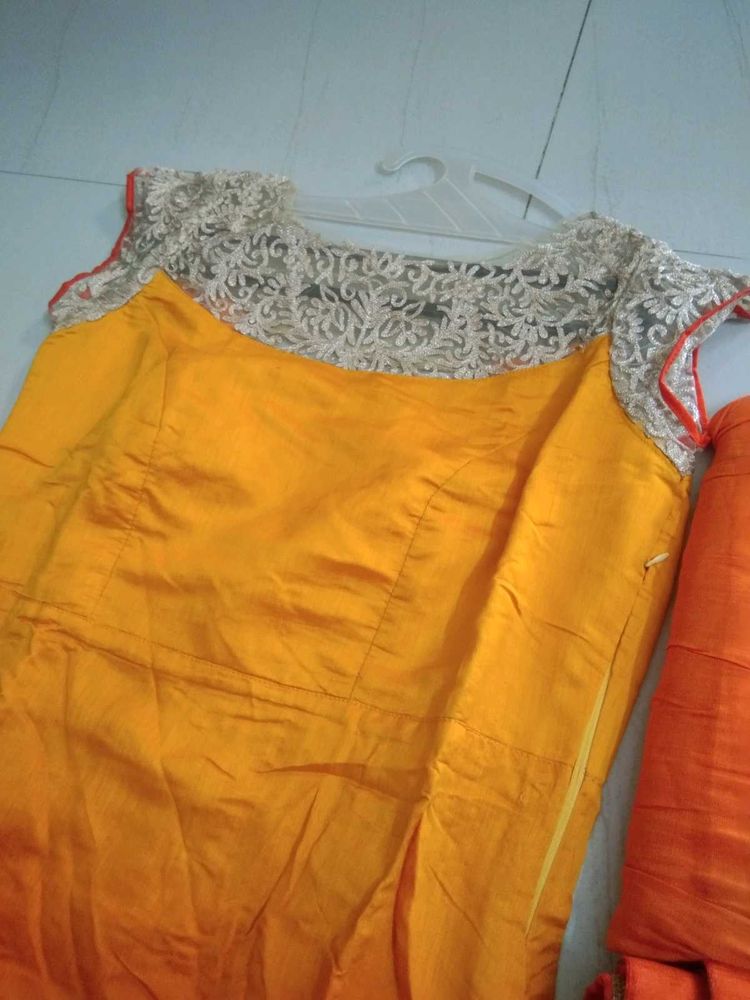 Yellow Kurta Set with Orange Dupatta