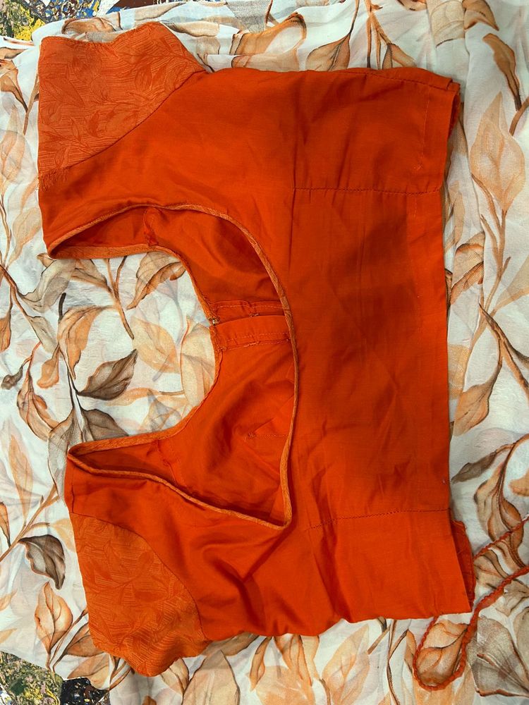 Elegant Orange Floral Print Saree and Blouse