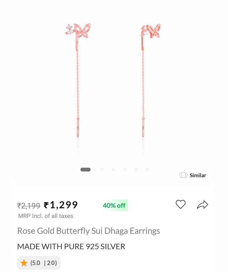 Rose Gold Butterfly Sui Dhaga Earrings