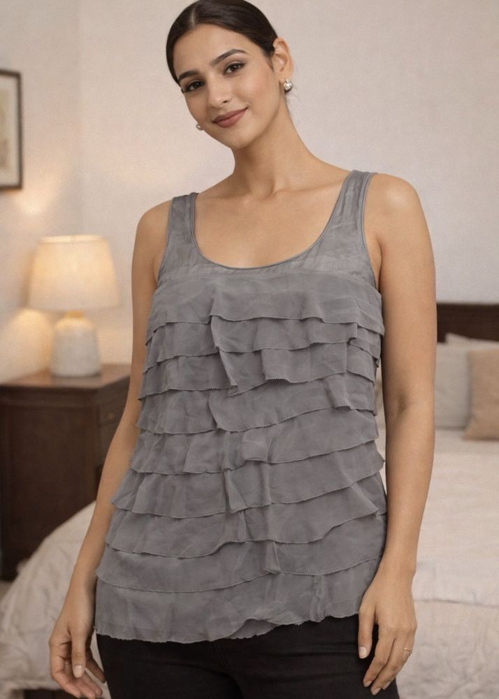 Premium - Grey Ruffles Sleeveless Top