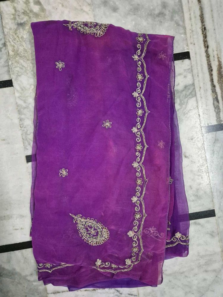 Elegant Purple Embroidered Saree