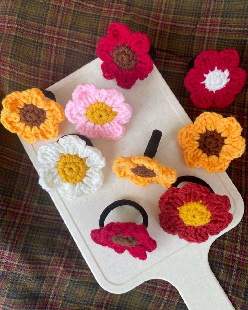 Crochet Flower Hair Ties