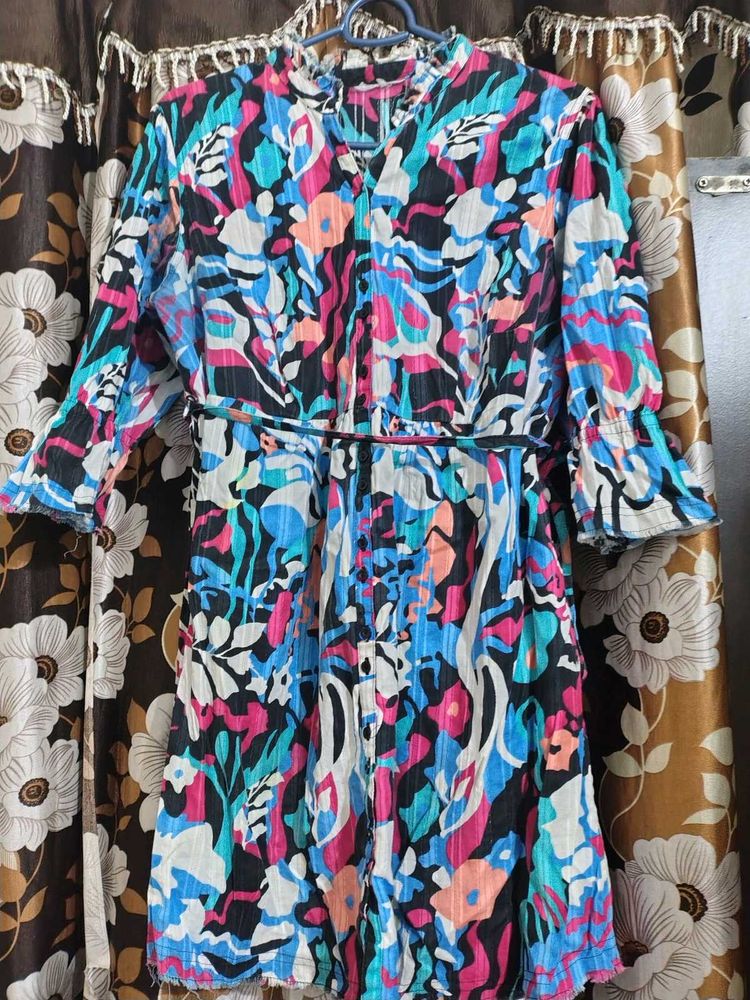 Vibrant Abstract Print Midi Dress Vintage style