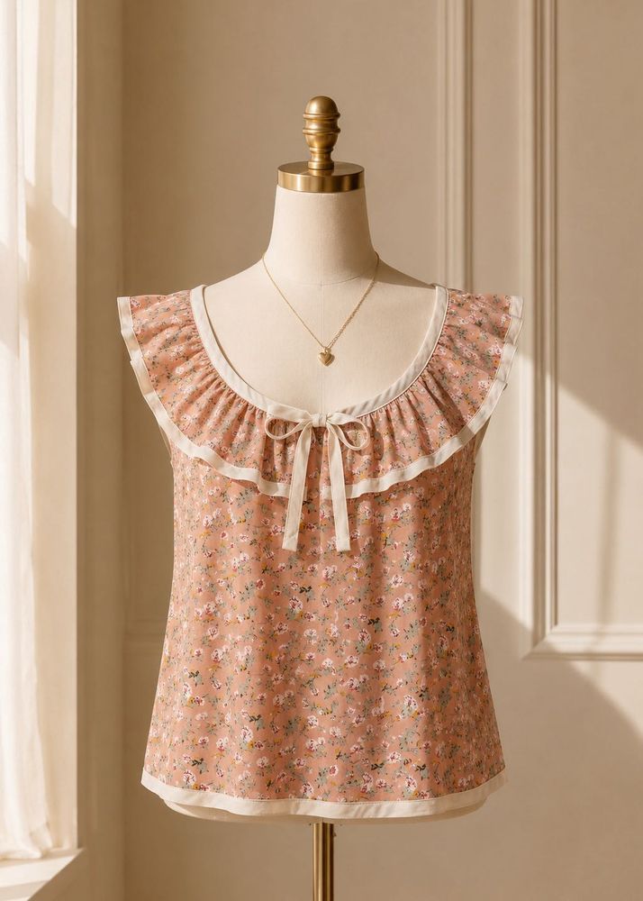 Floral Ruffle Neck Tie Top