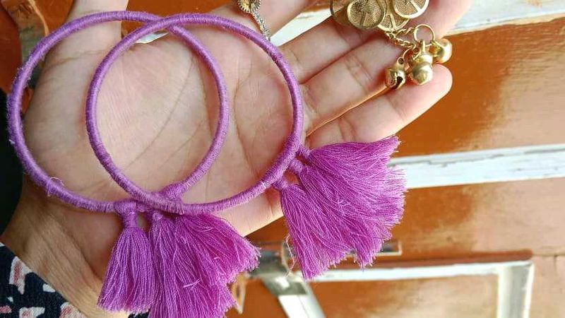 Purple Thread Bangles with Tassels