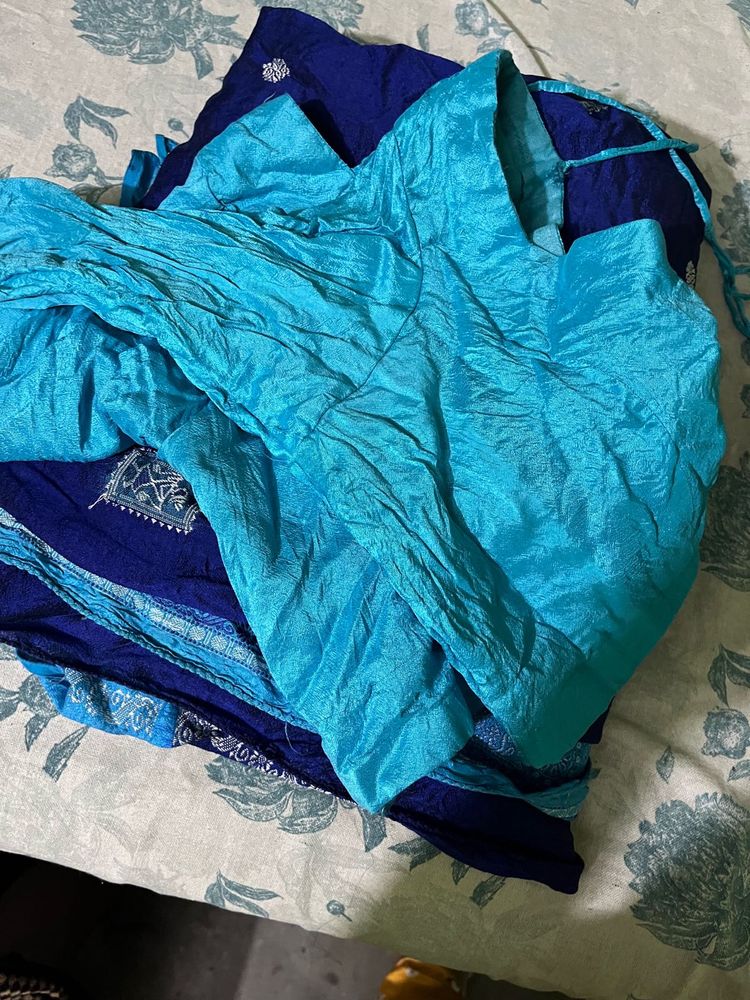 Blue Silk Saree with Brocade Blouse