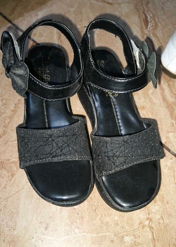 Sparkly Kids Black Wedge Sandals