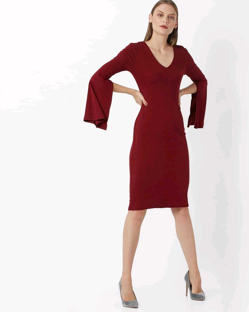 Elegant Maroon Bodycon Dress🎀✨