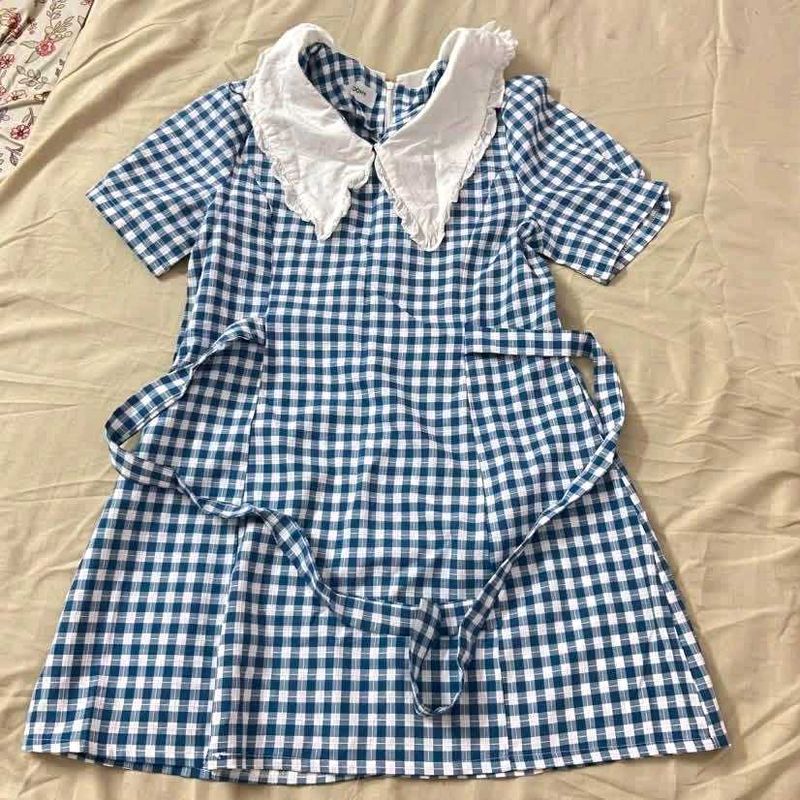 Blue Gingham Dress with Peter Pan Collar
