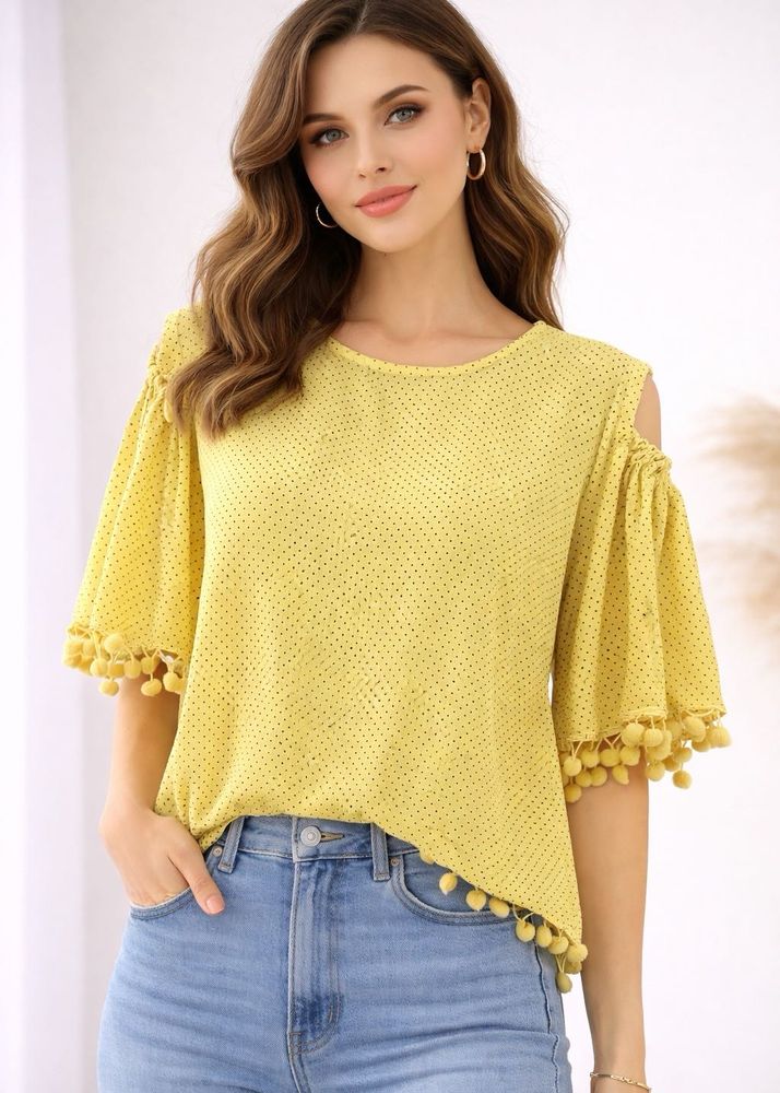 Yellow Polka Dot Cold Shoulder Top