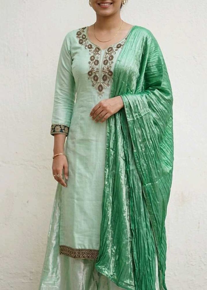 Elegant Mint Green Embroidered Kurta Set
