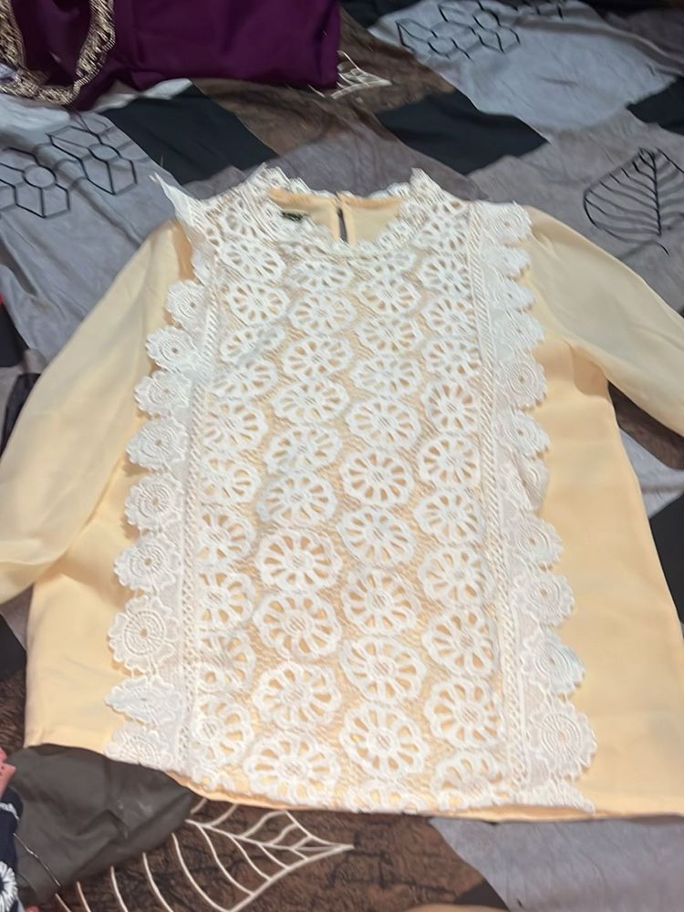 Chic Lace Detail Cream Blouse