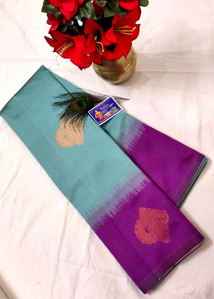 Elegant Teal &amp; Purple semi uppada Silk Saree