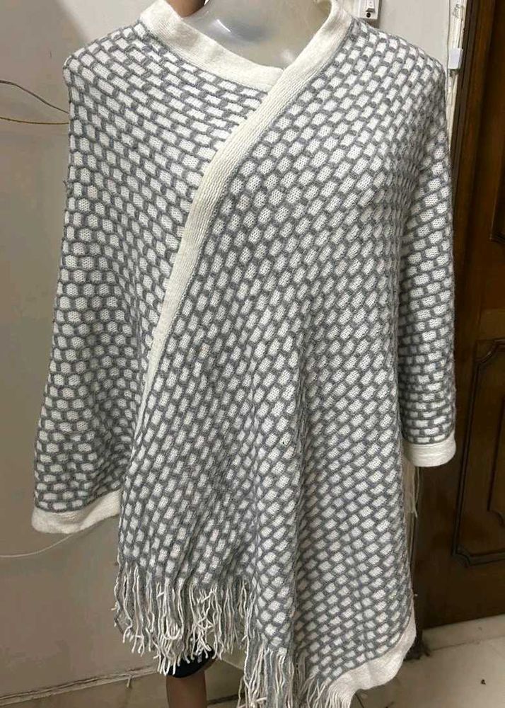 Grey Patterned Poncho