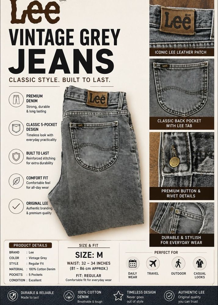 Lee Vintage Grey Jeans - Size M