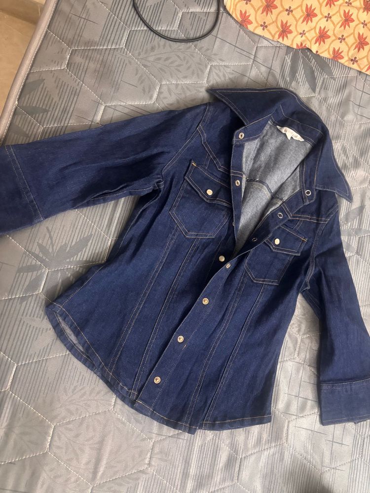 Retro Denim 3/4 Sleeve corset Shirt